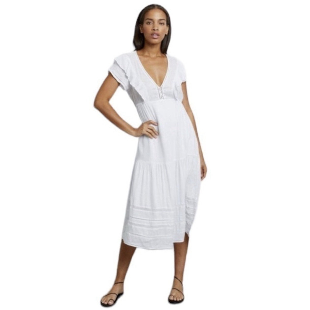 Rails Cream Boho Tiered Dress Womens Med Short Sleeve Peasant Midi Cottagecore